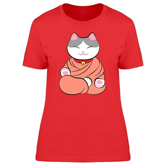 Cute Maneki Neko Buddha Kitten T-Shirt Women -Image by Shutterstock, Female Small
