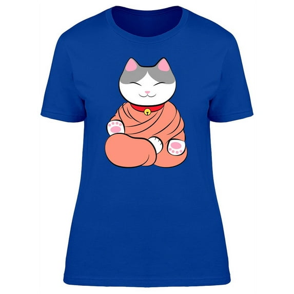 Cute Maneki Neko Buddha Kitten T-Shirt Women -Image by Shutterstock, Female XX-Large
