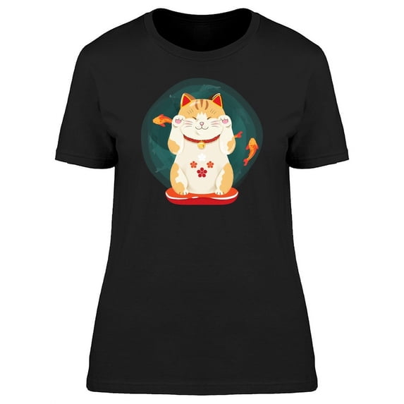 Cute Maneki Neko Doodle T-Shirt Women -Image by Shutterstock, Female Medium