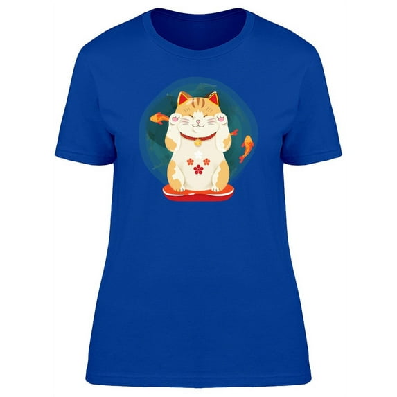 Cute Maneki Neko Doodle T-Shirt Women -Image by Shutterstock, Female x-Large