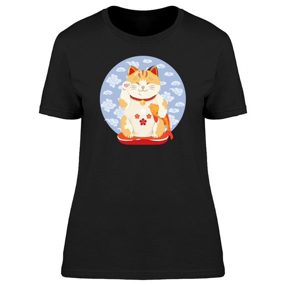 Cute Maneki Neko Kitty Cartoon T-Shirt Women -Image by Shutterstock, Female Medium