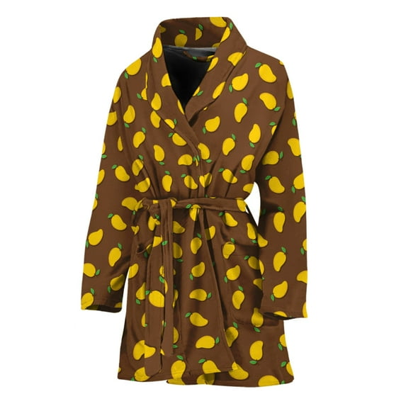 Cute Mango Pattern Women Bathrobe One Size Univeral Fits, Fruits Fashion Lightweight Plush Fleece Long Robe For Women
