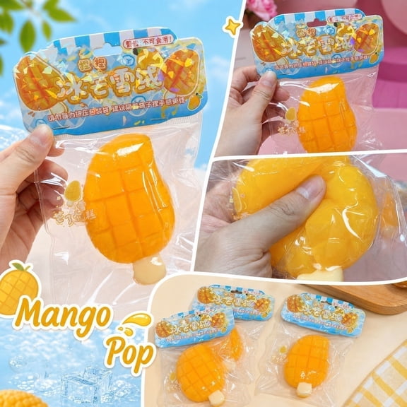 Cute Mango Popsicle Squishy Toys, Slow-Rising Stress Relief Sensory Fidget Toys, Soft Ice Cream Squeezer For Adults