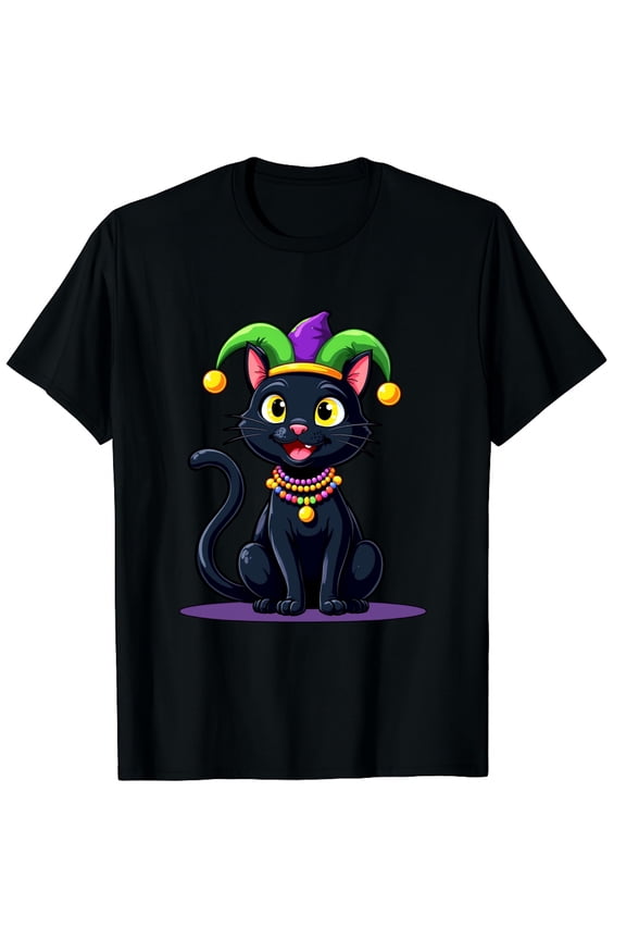 Cute Mardi Gras Cat Cat Lovers Carnival Mask Graphic Crew Neck Short Sleeve T-Shirts (Men's, Women's)
