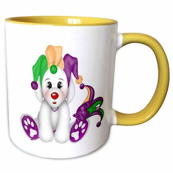 3drose, Cute Mardi Gras Dog Illustration, 15oz Two-tone Yellow Mug