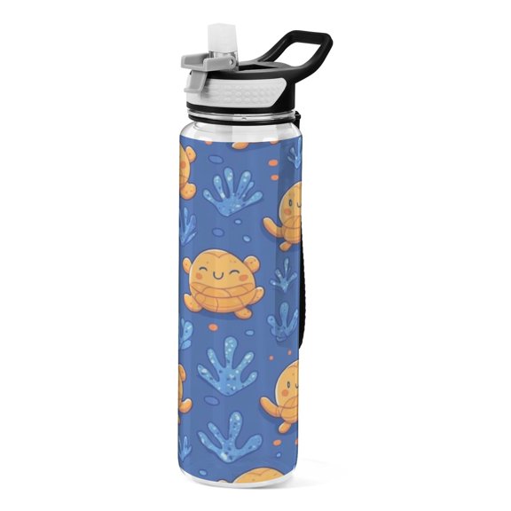Cute Marine Creatures 1000ml Tritan Sport Bottle Straw LeakProof Food-Grade Portable Wide Handle
