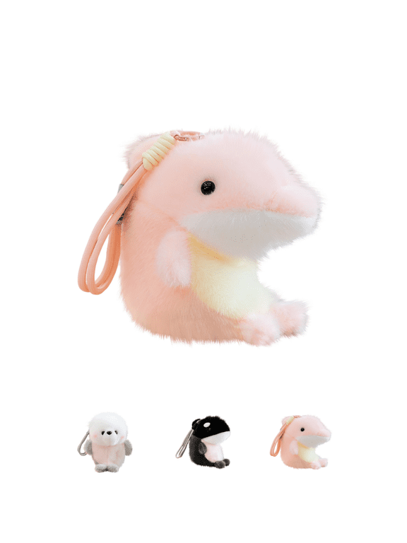 Cute Marine Stuffed Animals Plush Keychain, Fluffy Dolphin Seal Orca Stuffed Doll Pendant with Hand Strap, Soft Mini Sea Creature Plushies, Backpack Charm Christmas Gift for Girls Pink