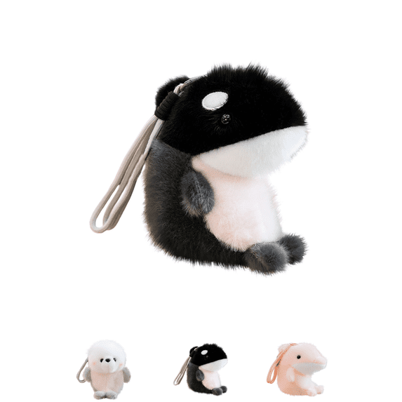 Cute Marine Stuffed Animals Plush Keychain, Fluffy Dolphin Seal Orca Stuffed Doll Pendant with Hand Strap, Soft Mini Sea Creature Plushies, Backpack Charm Christmas Gift for Girls Black