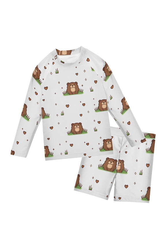 Cute Marmot Pattern Boys' Bathing Suit UPF 50+ Boys' Rash Guard Sets Stretchy Quick Dry 3T-10T