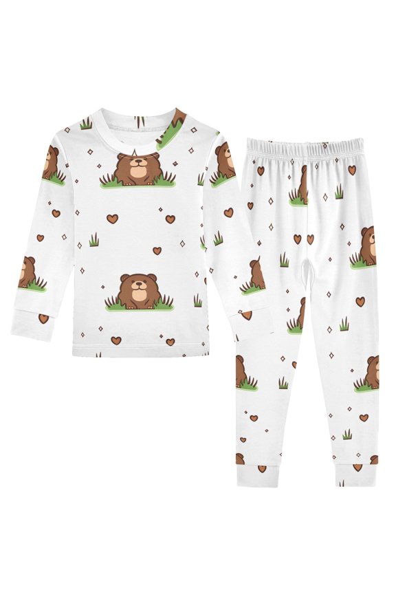 Cute Marmot Pattern Cotton Pajamas 2 Piece Set Sleepwear Soft and Comfortable Homewear Nightwear
