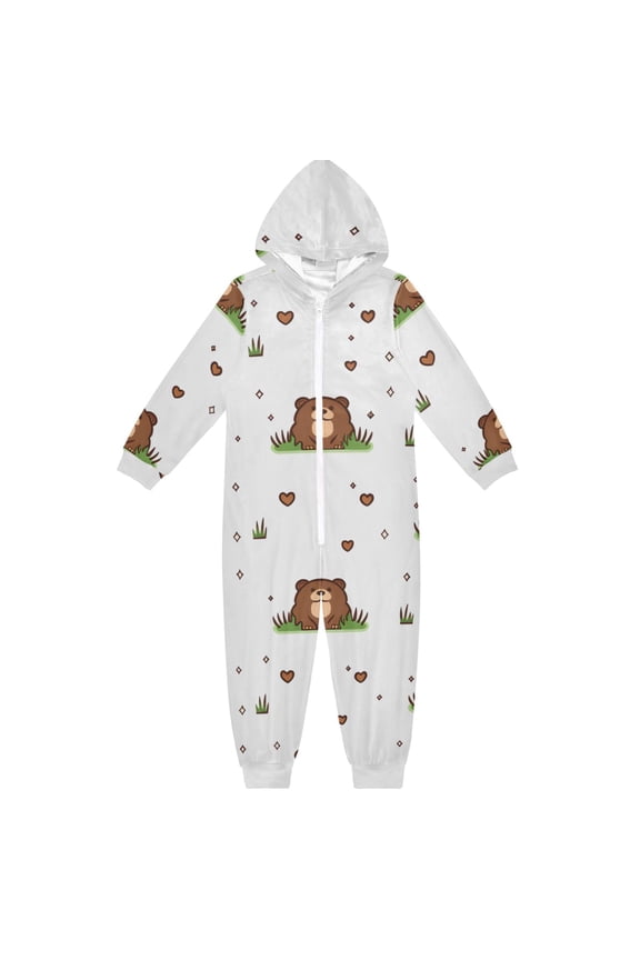 Cute Marmot Pattern One Piece Pajamas Soft Jumpsuit Cozy Sleep and Play Romper Zipper and Pockets 12-13Y