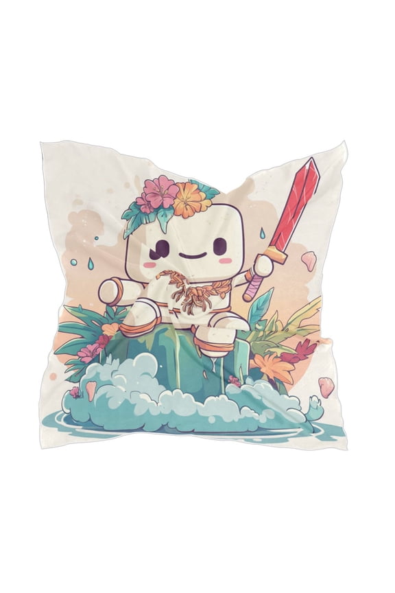 A Cute Marshmallow Man Square Silk Scarf, 23.6223.62in Polyester Simulated Silk Satin Scarf Tops for Women Head Wraps Shirt Bandana Curly Hair Tie Headband Headscarf