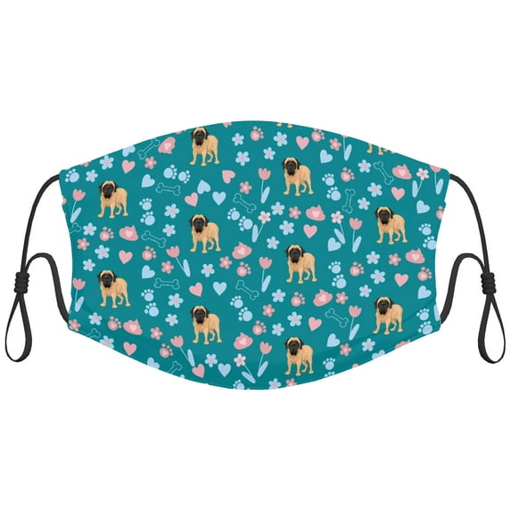 Cute Mastiff Dog Graphic Printed Cloth Face Masks Reusable Washable Adjustable for Adults (1 PCS)
