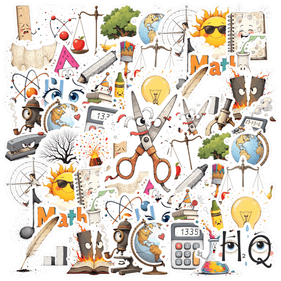 Cute Math Stickers Educational Science Teacher Stickers Fun Music Stationery Stickers for Luggage Phone Laptop