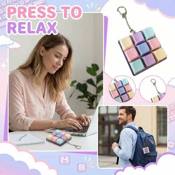 Cute Mechanical Keyboard Keychain Fidget Toy with Real Clicky Keys for Anxiety Relief Desk Decor