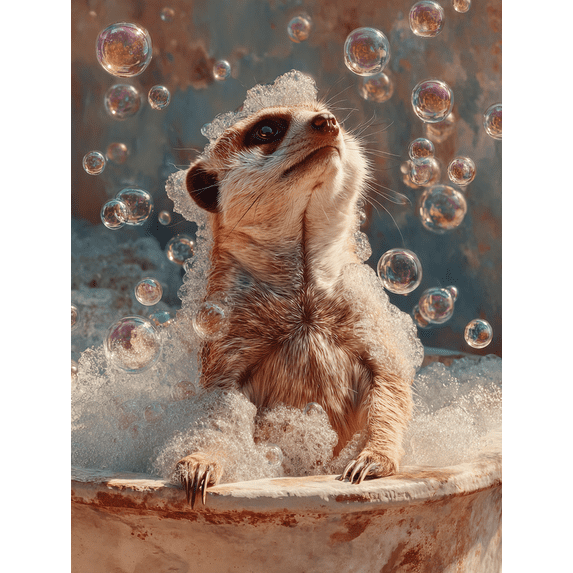 Cute Meerkat Bubble Bath Canvas Print, Funny Animal Bathroom Art, Colorful Whimsical Room Wall Decor