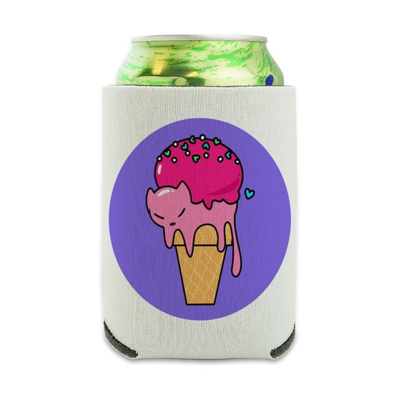 Cute Meowlting Melting Cat Ice Cream Cone Can Cooler - Drink Sleeve Hugger Collapsible Insulator - Beverage Insulated Holder