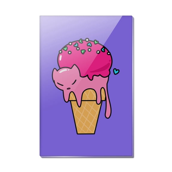 Cute Meowlting Melting Cat Ice Cream Cone Rectangle Acrylic Fridge Refrigerator Magnet