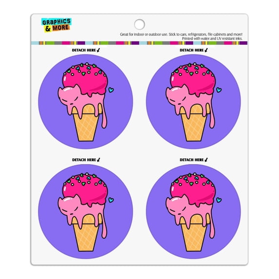 Cute Meowlting Melting Cat Ice Cream Cone Refrigerator Fridge Locker Vinyl Circle Magnet Set
