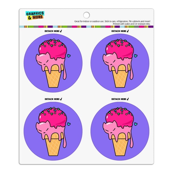 Cute Meowlting Melting Cat Ice Cream Cone Refrigerator Fridge Locker Vinyl Circle Magnet Set