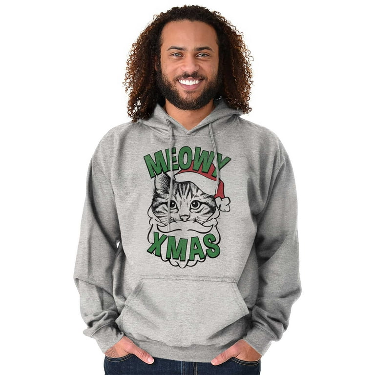 Cute Meowy Xmas Funny Santa Cat Pun Hoodie Sweatshirt Women Men Brisco Brands 5X Walmart