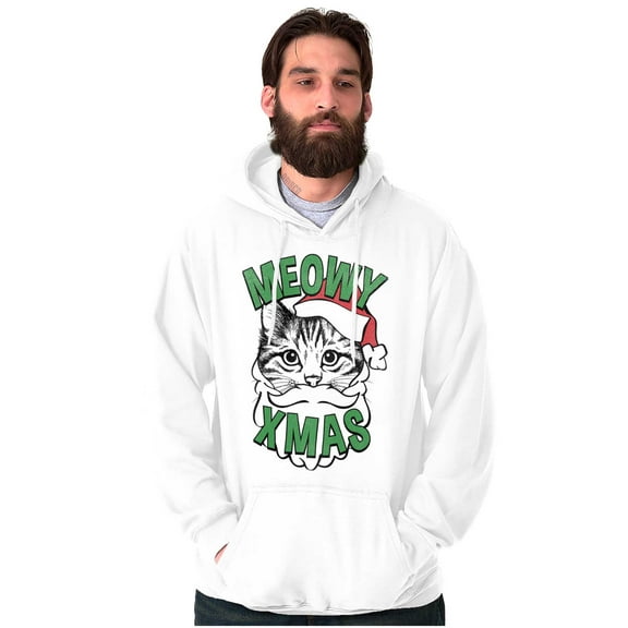 Cute Meowy Xmas Funny Santa Cat Pun Hoodie Sweatshirt Women Men Brisco Brands M