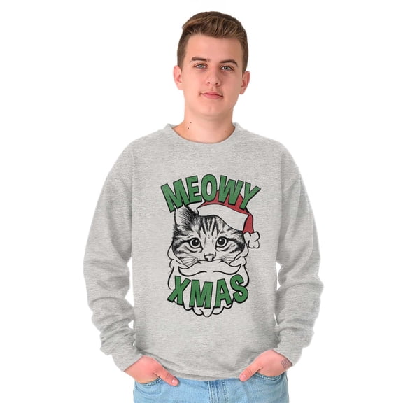 Cute Meowy Xmas Funny Santa Cat Pun Unisex Plus Fleece Graphic Sweatshirt Brisco Brands 4X