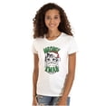 thumbnail image 1 of Cute Meowy Xmas Funny Santa Cat Pun Womens Slim Fit Graphic Tee Brisco Brands X, 1 of 5