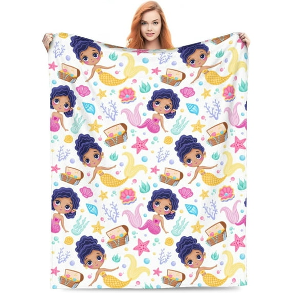 Cute Mermaid Blanket Gifts for Girls Women Soft Warm Lightweight Cozy Mermaid Throw Blankets for Bed Living Room Sofa Couch Mermaid Decor 50x60in