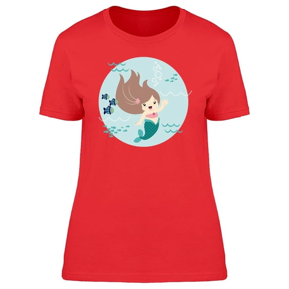 Cute Mermaid Girl Cartoon T-Shirt Women -Image by Shutterstock, Female Large
