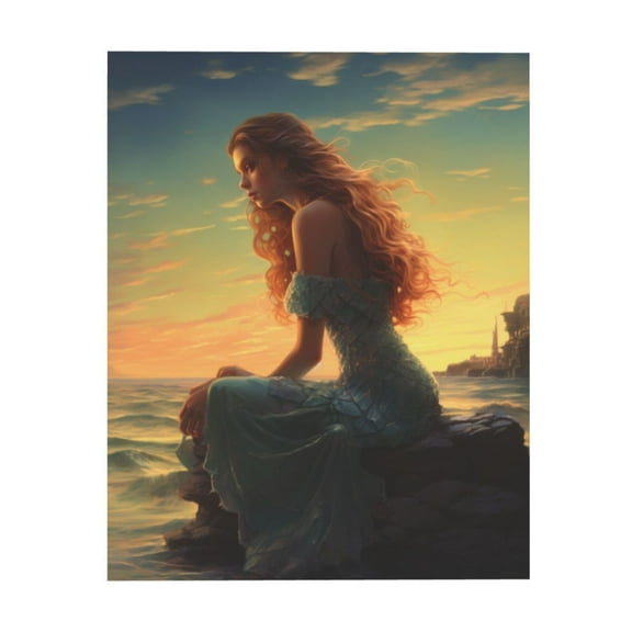 Cute Mermaid Looking At The Sea On The Beach (2) Canvas Frameless Painting Wall Art Painting Suitable For Dormitory Bedroom Living Room Toilet Decoration