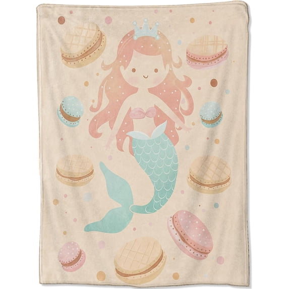 Cute Mermaid Princess Throw Blanket, Delicious Macarons Dessert Blankets for Bedroom Living Room Couch Decor, Fuzzy Cozy Soft Lightweight Throws, Birthday Gifts for Kids Boys Girls, 50x60 in