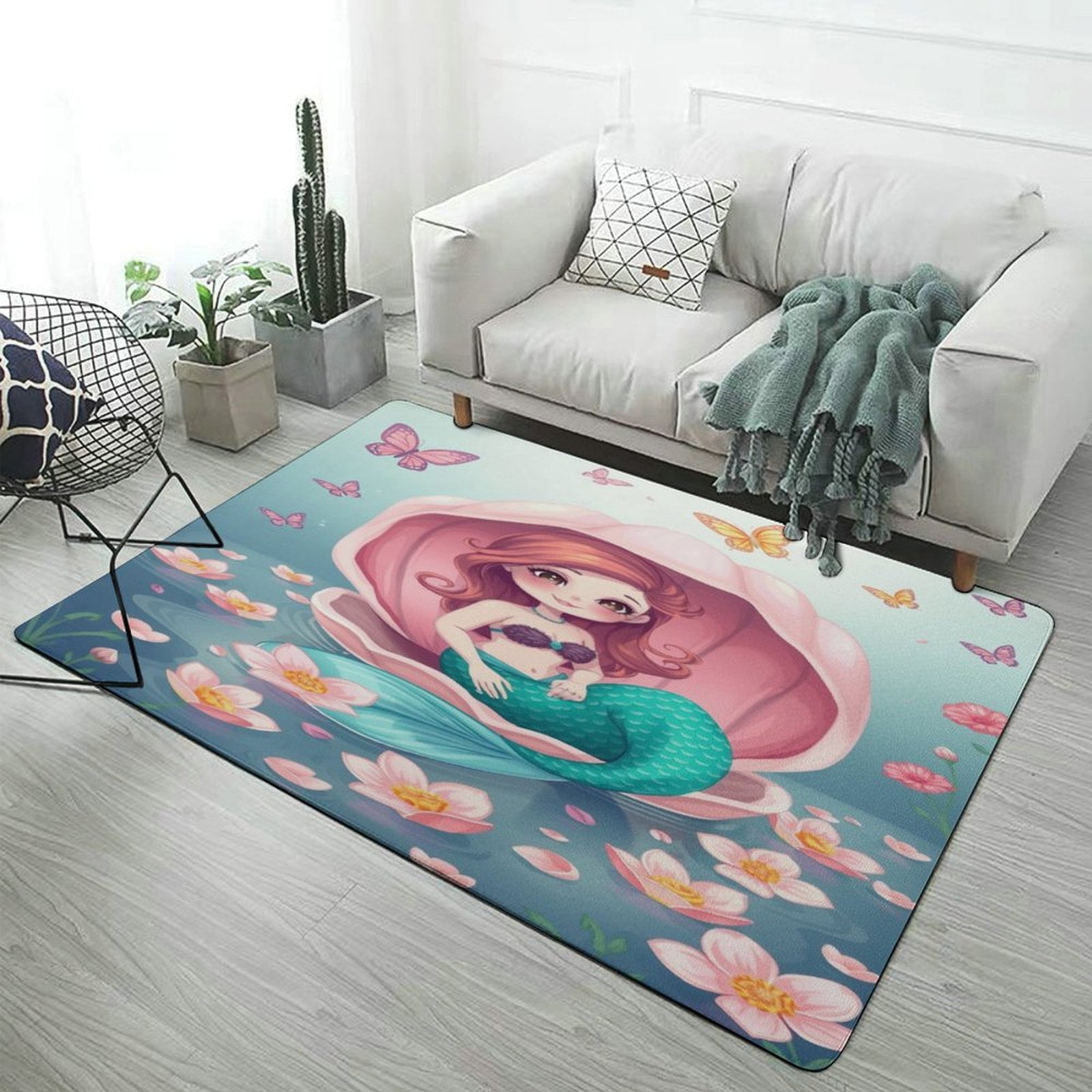 Cute Mermaid Shell Flowers Butterflies Carpets for Living Room Luxury Cute Mermaid Shell Flowers Butterflies Carpets for Living Room Luxury