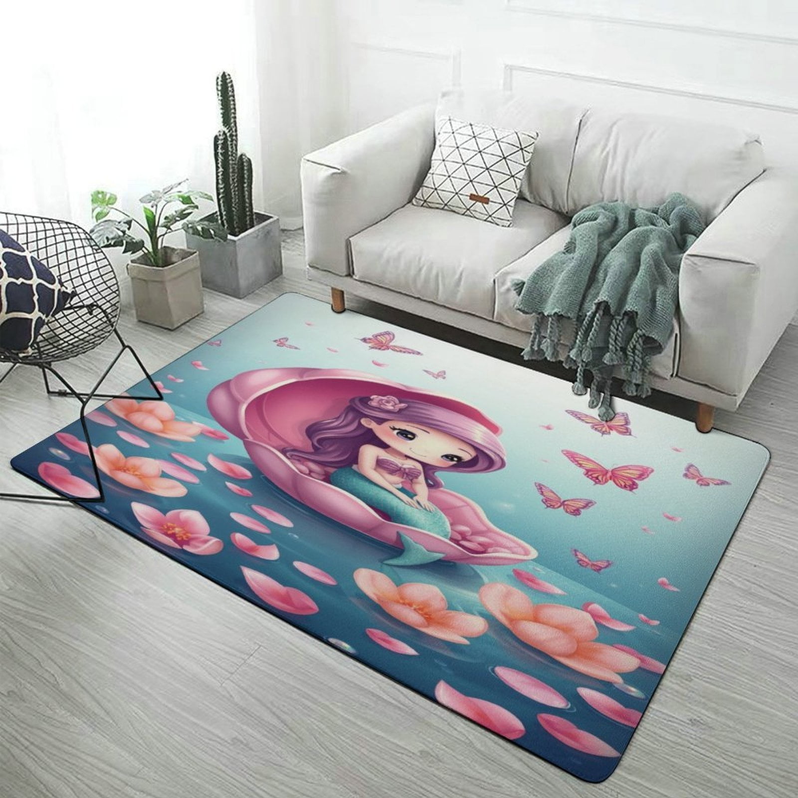 Cute Mermaid Shell Pink Flowers Carpet Rug for Home Living Room Bedroom Cute Mermaid Shell Pink Flowers Carpet Rug for Home Living Room Bedroom