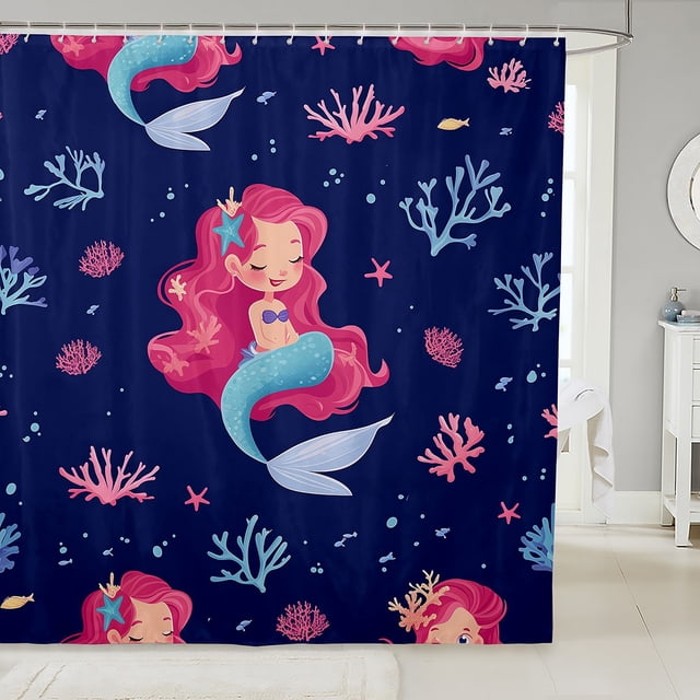 Cute Mermaid Shower Curtain,Girly Princess Mermaid Bathroom Shower