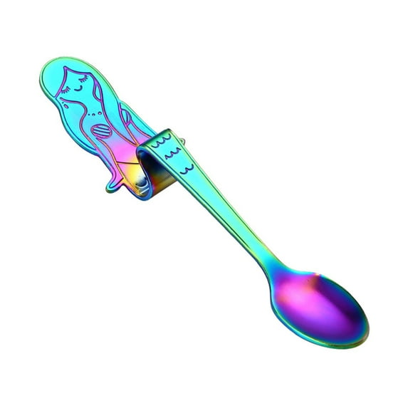 Cute Mermaid Spoon 304 Stainless Steel Teaspoon Long Handle Coffee Spoons Sugar Dessert Appetizer Seasoning Bistro Flatware Hanging Cup Scooper Drinking Tools Kitchen Gadget Multicolor