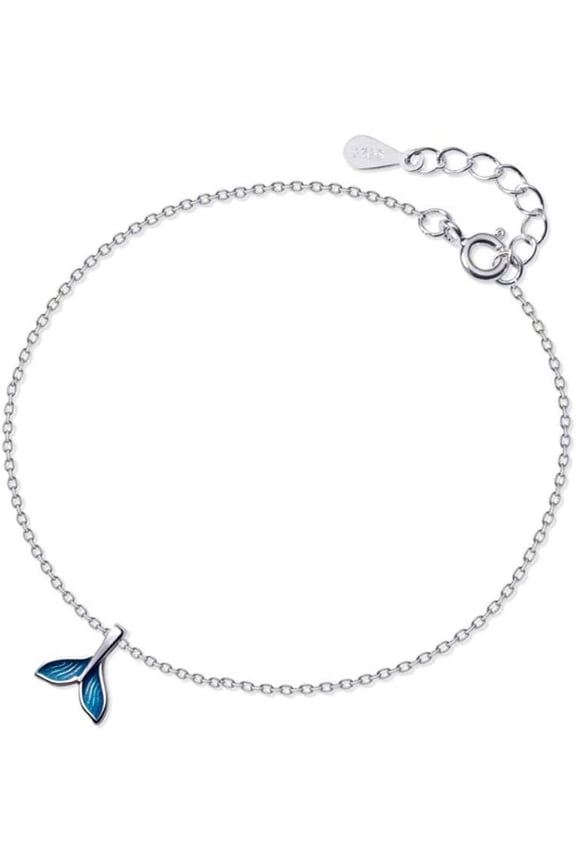Cute Mermaid Tail Anklet S925 Sterling Silver Dainty Dolphin Tail Ankle Bracelet Beach Barefoot Jewelry Adjustable Chain for Women