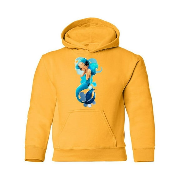Cute Mermaid With Headphones Hoodie Juniors - Youth Hoodie, Medium