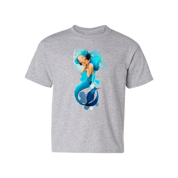 Cute Mermaid With Headphones T-Shirt Juniors -Image by Shutterstock,  Large