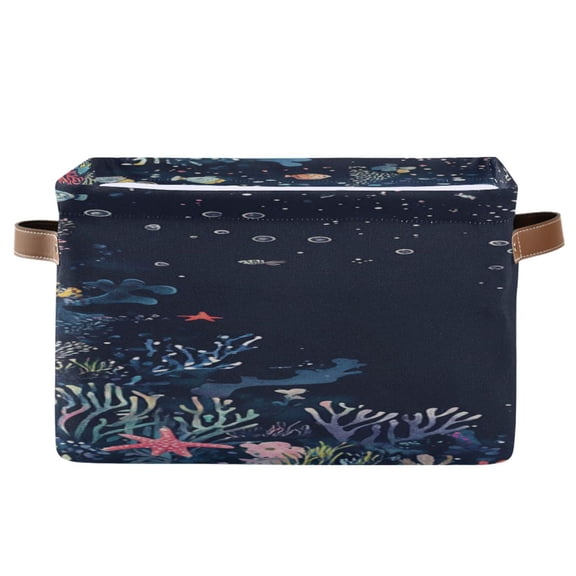 Cute Mermaid in Sea Corals Square Storage Bins with Handles Collapsible Containing Box 1 Pack