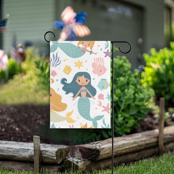Cute Mermaids Garden Flag Double Sided Outdoor Banners for Courtyard Outdoor Lawn Farmhouse Holiday Decorations