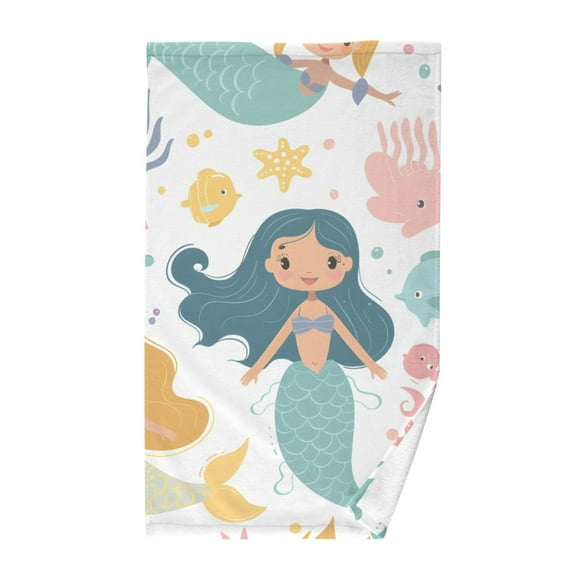 Cute Mermaids Sea View Cotton Face Towels Absorbent Hand Towel Soft Bathroom Towel for Kitchen Hotel Decoration