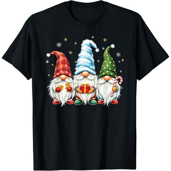 Cute Merry Christmas 3 Gnomes Santa Hat Family Matching T-Shirt