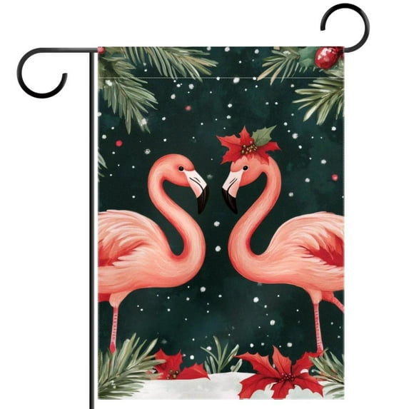 Cute Merry Christmas Flamingos Double Sided Garden Flag Decorative Weather Resistant Yard Flag, Large DIY Vertical Flag for Farmhouse Patio Lawn, 28x40 Inch