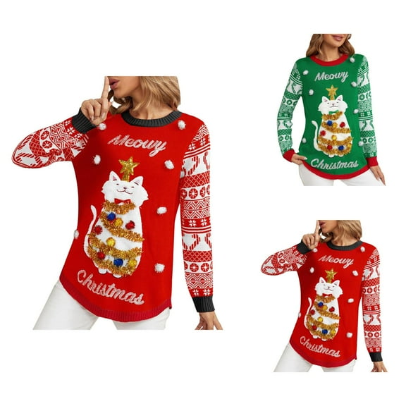 Cute Merry Christmas Sweaters for Women 2025 Long Sleeve Crewneck Jacquard Embroidered Pullover Sweater Jumper Tops