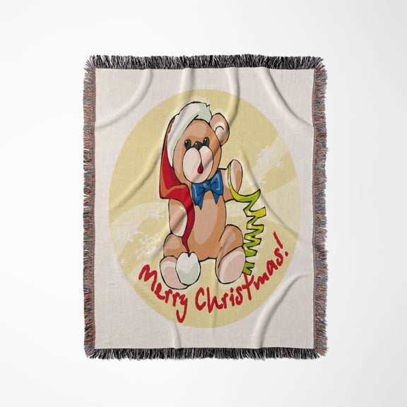 Cute Merry Christmas Teddy Bear, Woven Blanket