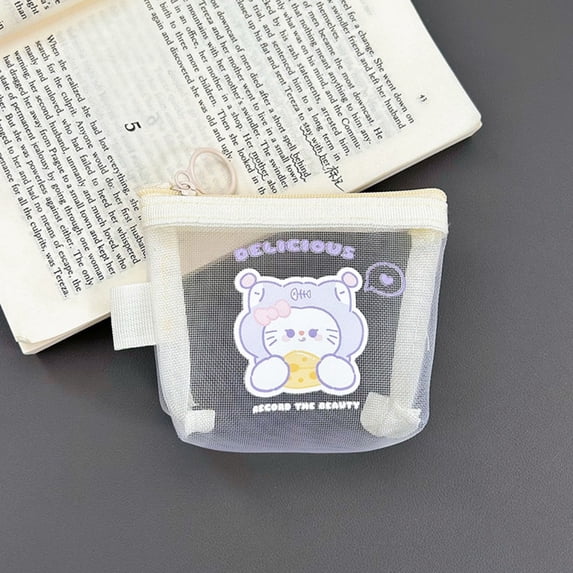 Cute Mesh Cartoon Anime for Student Girls Mini Wallet Earphone Storage Bags Key Card Lipstick Holder Coin Wallet DOG
