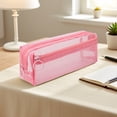 thumbnail image 1 of Cute Mesh Crochet Style Pencil Case for Gi-rls, Large Capacity Zippered Pouch with Multiple Pockets for Sch-ool Ki-ds Elementary, Pink Stationery Organizer, 1 of 6