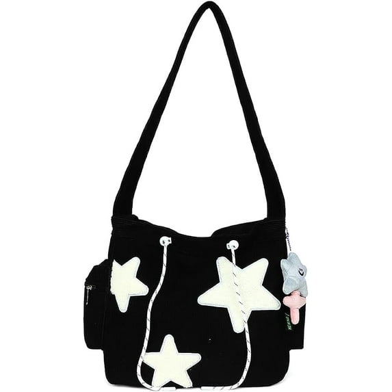 Cute Messenger Bag, Aesthetic Canvas Crossbody Bag, Y2K Star Shoulder Purse for Women Girls School