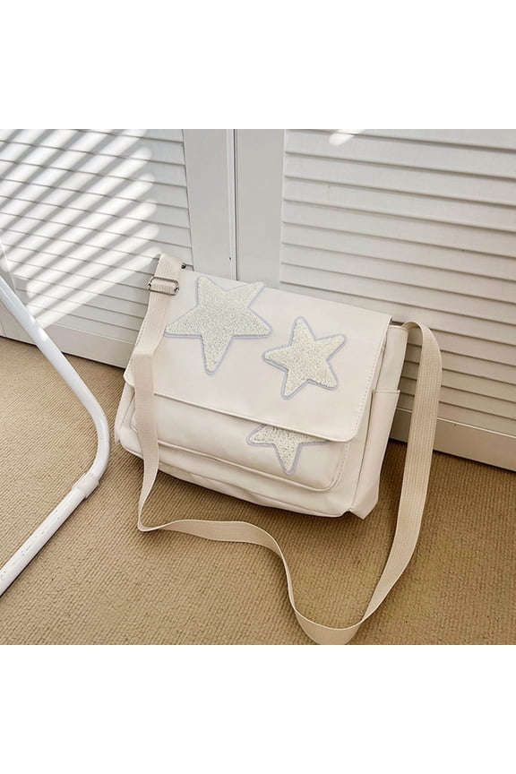 Cute Messenger Bag Star Grunge Bag Lightweight Crossbody Shoulder Bag (White)